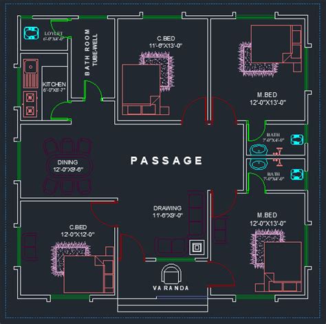 40 x 40 Village House Plans with Pdf and AutoCAD Files - First Floor ...