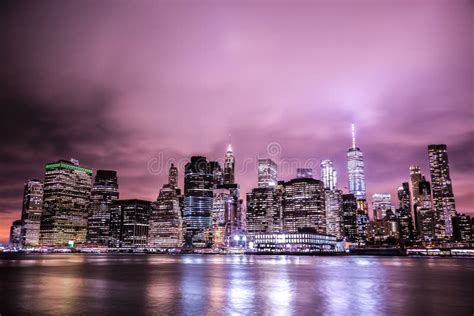 New York Manhattan Night View Stock Image - Image of brooklyn, clouds ...