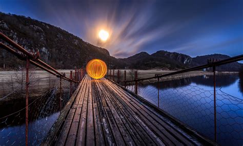 Wallpaper : bridge, light, sky, cliff, Moon, nature, water, Norway, clouds, Canon, ball, river ...