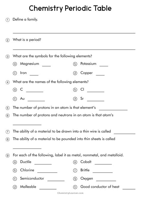 Printable Periodic Table Worksheet - Worksheets Printable Free