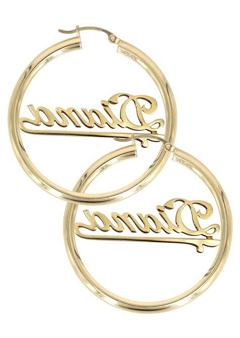 14K Ladies Plain Gold Name Plate Hoop Earrings – FrostNYC