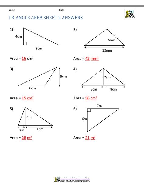 Area of Right Triangle Worksheets