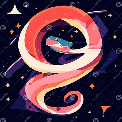 Vector Illustration of a Snake in the Starry Space. Cartoon Style Stock ...