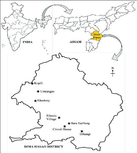 Map showing collection sites in Dima Hasao district, Assam, India ...