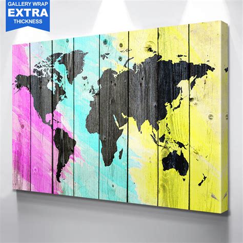 Colorful World Map Wood Canvas - Zapwalls