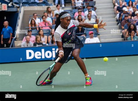 Coco Gauff (USA) competing at the 2022 US Open Tennis Championships ...