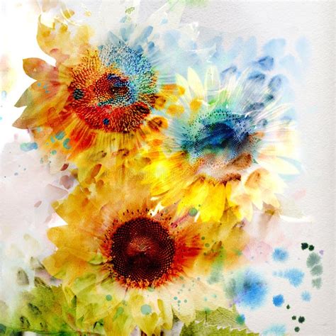 Floral Background Watercolor Sunflowers Stock Illustration - Illustration of backdrop, modern ...