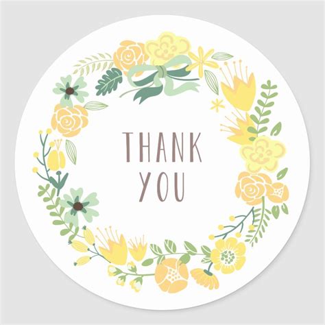 Floral Wreath | Thank You Stickers | Zazzle | Thank you stickers ...