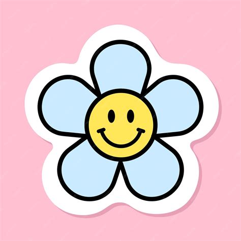 Premium Vector | Groovy flower sticker cartoon funny smiling face blue ...