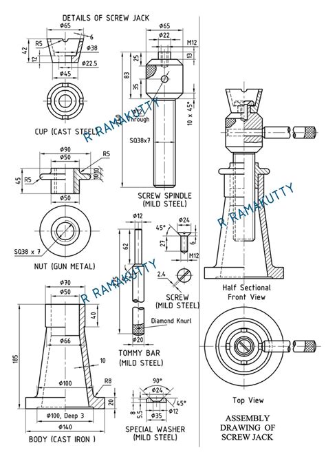 Machine Drawing: SCREW JACK | Mechanical engineering design, Mechanical ...