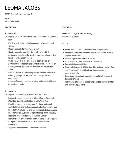 Field Supervisor Resume Samples | Velvet Jobs