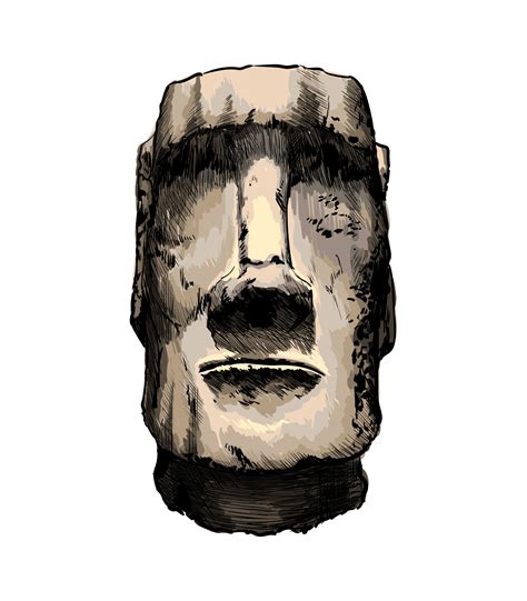 Moai Statue, Easter Island Statue from a splash of watercolor, colored ...