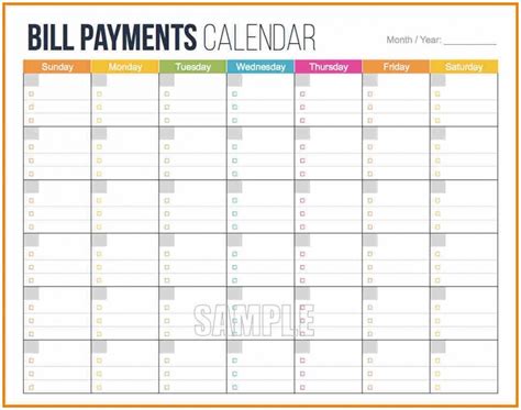 Free Bill Payment Calendar Template | Example Calendar Printable