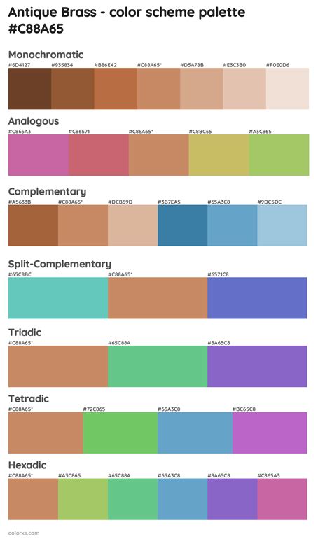 Antique Brass color palettes - colorxs.com