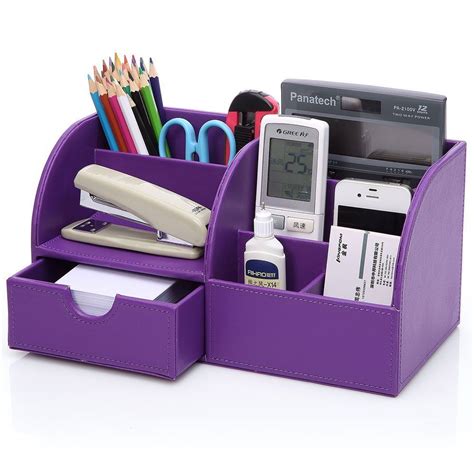 KINGFOM Pu Leather Desk Organizer Pen Pencil Holder Office Supplies Caddy Storage Box 6 ...