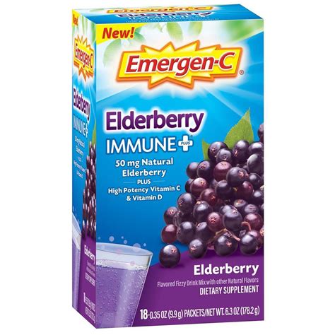 Emergen-C Immune Plus Elderberry Vitamin C + D3 & Zinc Drink Mix, 18 Packets EXP 05/2022