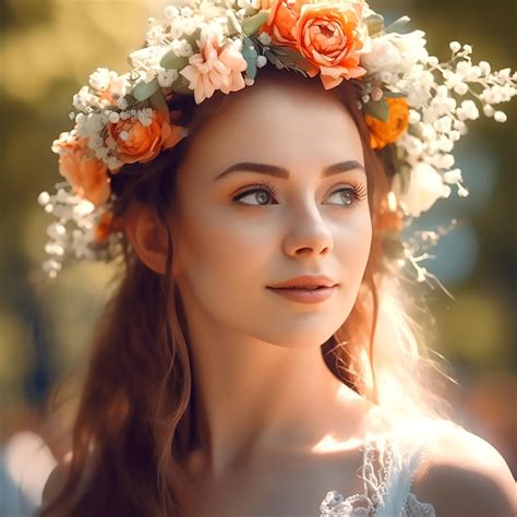 Premium Photo | A loving pretty girl wearing a crown of flowers on her ...