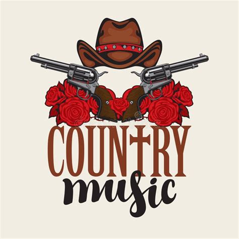 Country Music Emblem with Hat, Pistols and Roses Stock Vector ...