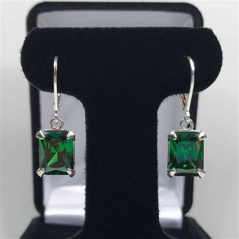 Beautiful 8ctw Emerald Cut Emerald Earrings Leverback Sterling | Etsy