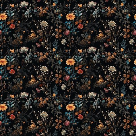 Premium Photo | Black floral wallpaper with a floral pattern.