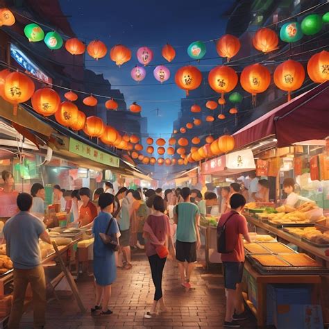 Premium Photo | Depict the vibrancy of a bustling night market in ...