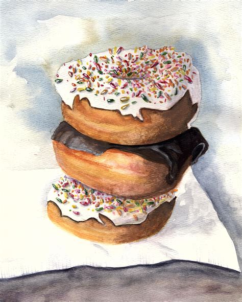 Donuts print from original watercolor painting kitchen dining