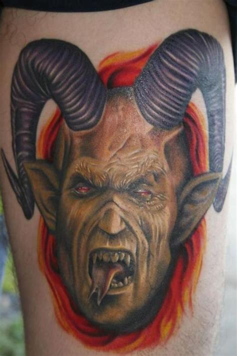 3D Scary Devil Tattoo On Thigh By The Experts