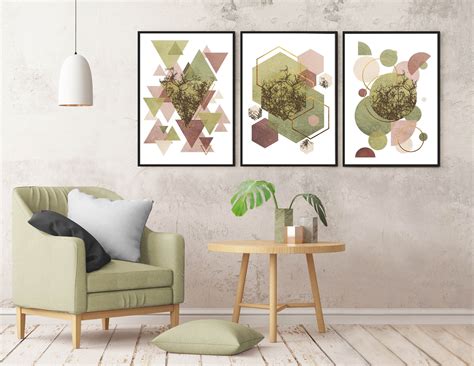 Set of 3 Scandinavian Posters Geometric Burgundy Green Blush | Etsy in 2021 | Green wall decor ...