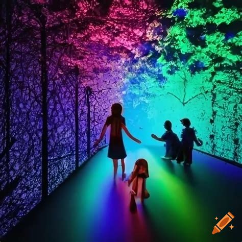 Immersive artwork with colorful lights and children on Craiyon