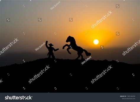 Cowboy Concept Silhouette Cowboy Horse Sunset Stock Photo 1185196294 ...