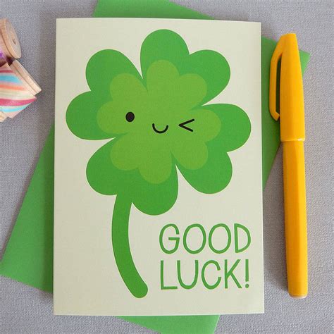 Kawaii Lucky Four Leaf Clover 'good Luck' Card By Asking For Trouble | notonthehighstreet.com