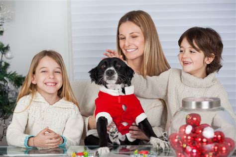 Family With Pet Dog At Home During Christmas Royalty Free Stock Photo ...