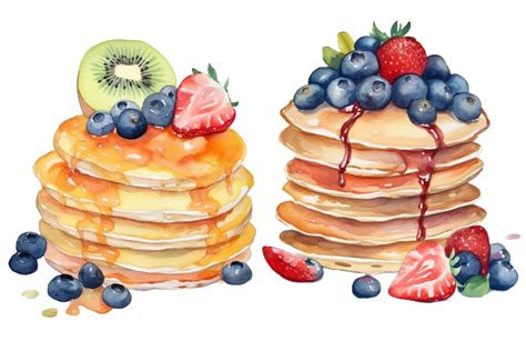 Fruit Pancakes Watercolor Clipart 23477130 PNG