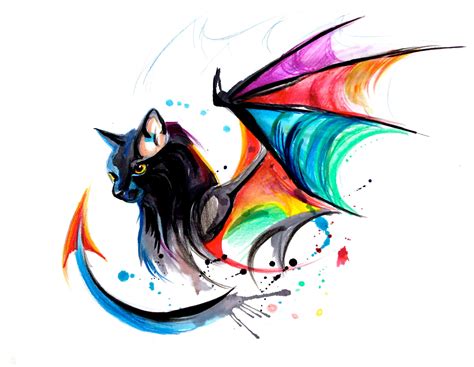 a cat with colorful wings on it's back