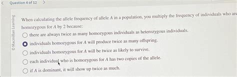 Solved Question 4 ﻿of 12When calculating the allele | Chegg.com