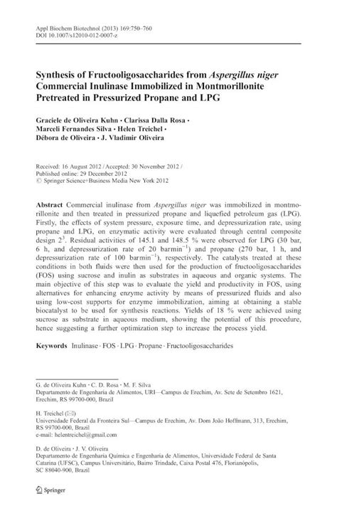 (PDF) Synthesis of Fructooligosaccharides from Aspergillus niger Commercial Inulinase ...