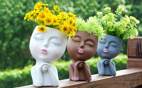 Amazon.com : LovTocTic Face Flower Pot Head Planter, Girl Heads Flowerpot, Lady Faces Plant Pot ...