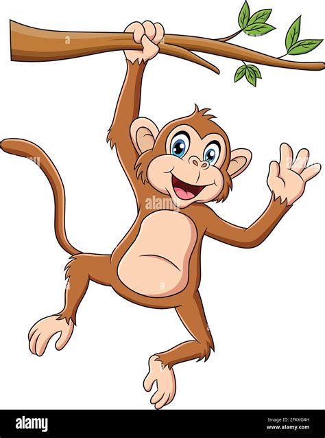 Cute Monkey hanging on a tree branches cartoon animal vector illustration Stock Vector Image ...