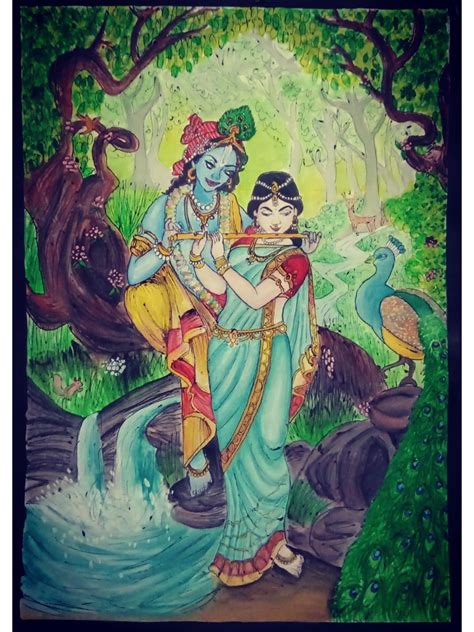 Radha Playing Flute With Krishna | Poster Color On Paper | By Bhavani ...