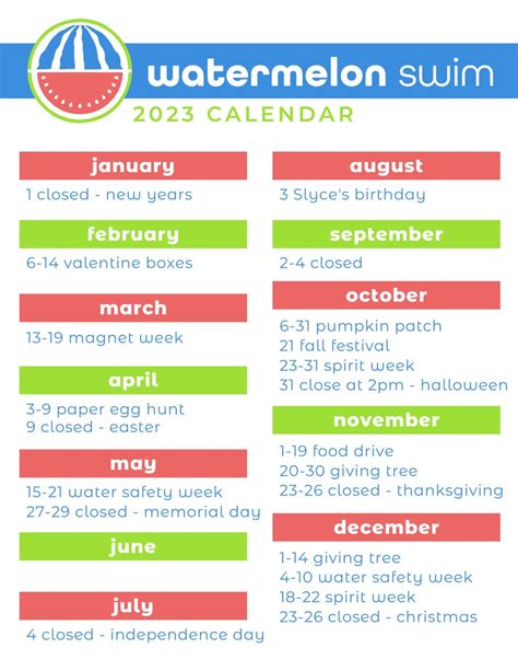 2023 Calendar - Watermelon Swim