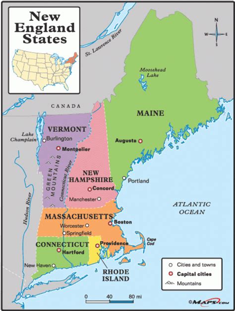 Map Of New England States And Their Capitals Printable Map | Ruby ...