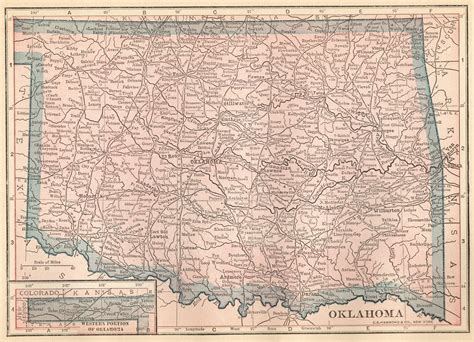 1916 Antique OKLAHOMA State Map Vintage Map of Oklahoma - Etsy | Art ...