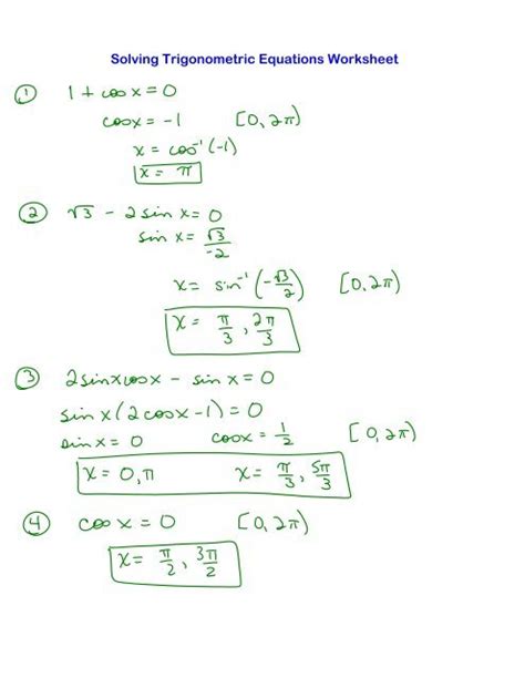 Solving Trigonometric Equations Worksheet