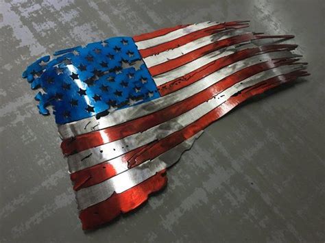 Metal flag, Metal America flag, American flag wall art, Tattered ...