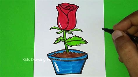 How to draw Rose Flower Pot Drawing | World Rose Day Drawing | Easy Flower Pot - YouTube