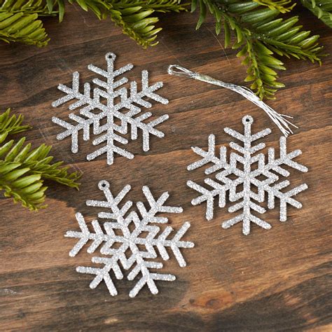 Miniature Silver Glittered Snowflake Ornaments - Christmas Ornaments - Christmas and Winter ...