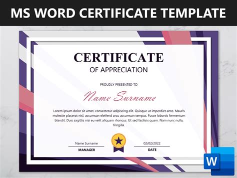 Microsoft Word Certificate Template Editable Certificate of - Etsy ...