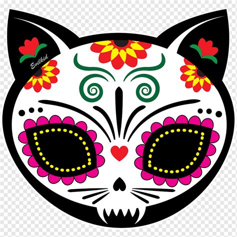 Calavera Cat Day of the Dead Iron-on Skull, Cat, animals, symmetry, sewing png | PNGWing