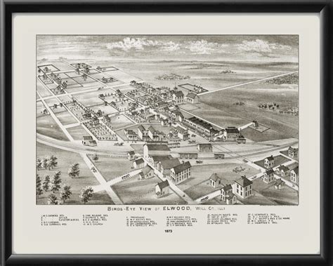 Elwood Illinois - Vintage City Maps, Restored City Maps - Restored Bird's Eye Views