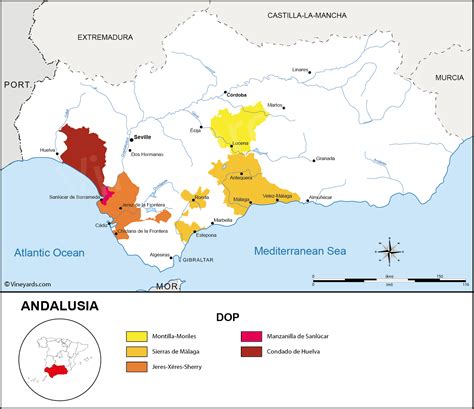 Andalusia Map of Vineyards Wine Regions